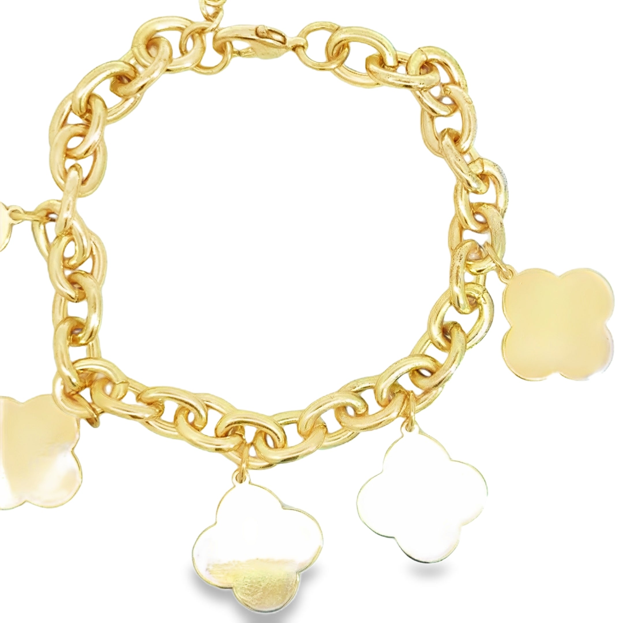Yellow Gold Clover Charm Chain Bracelet