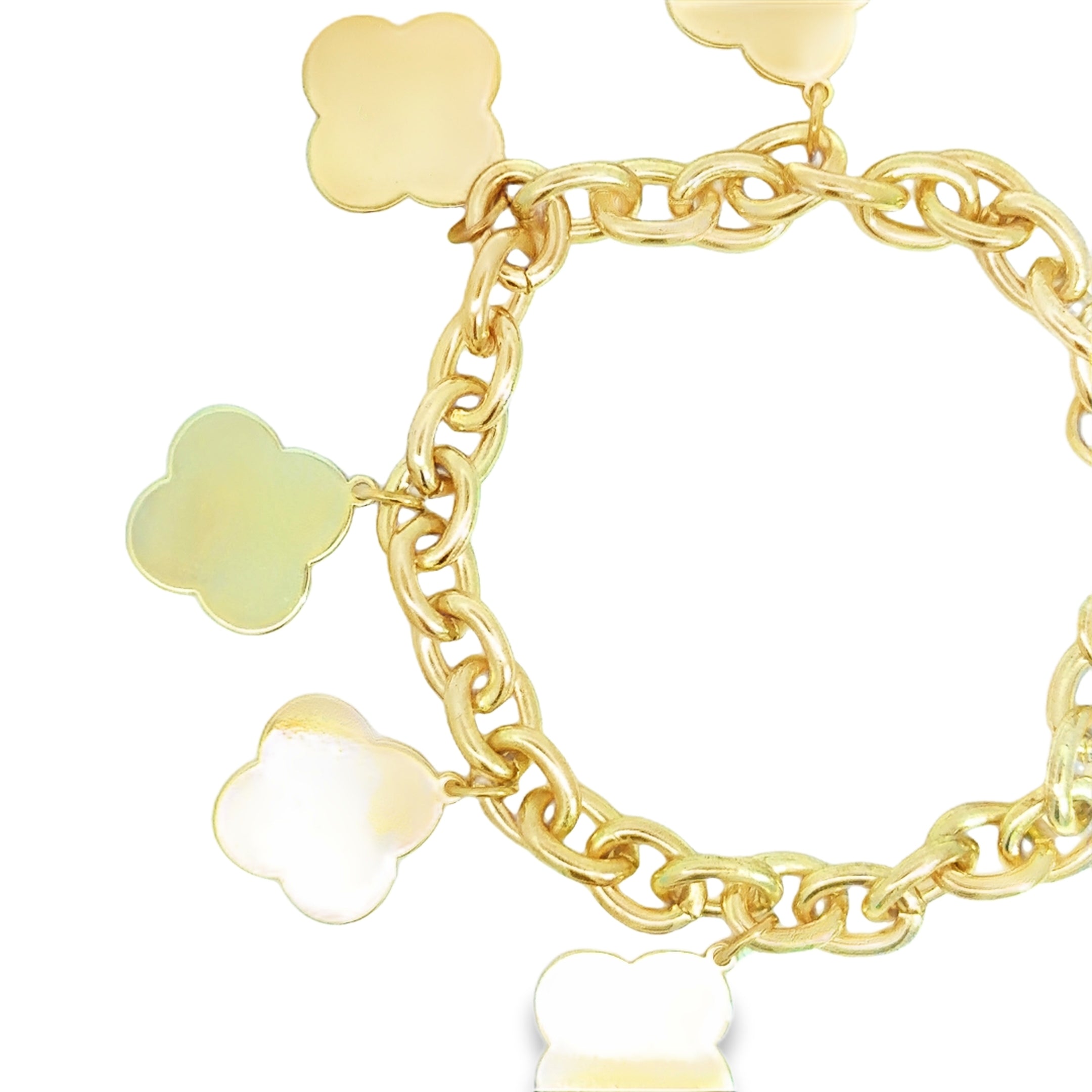 Yellow Gold Clover Charm Chain Bracelet