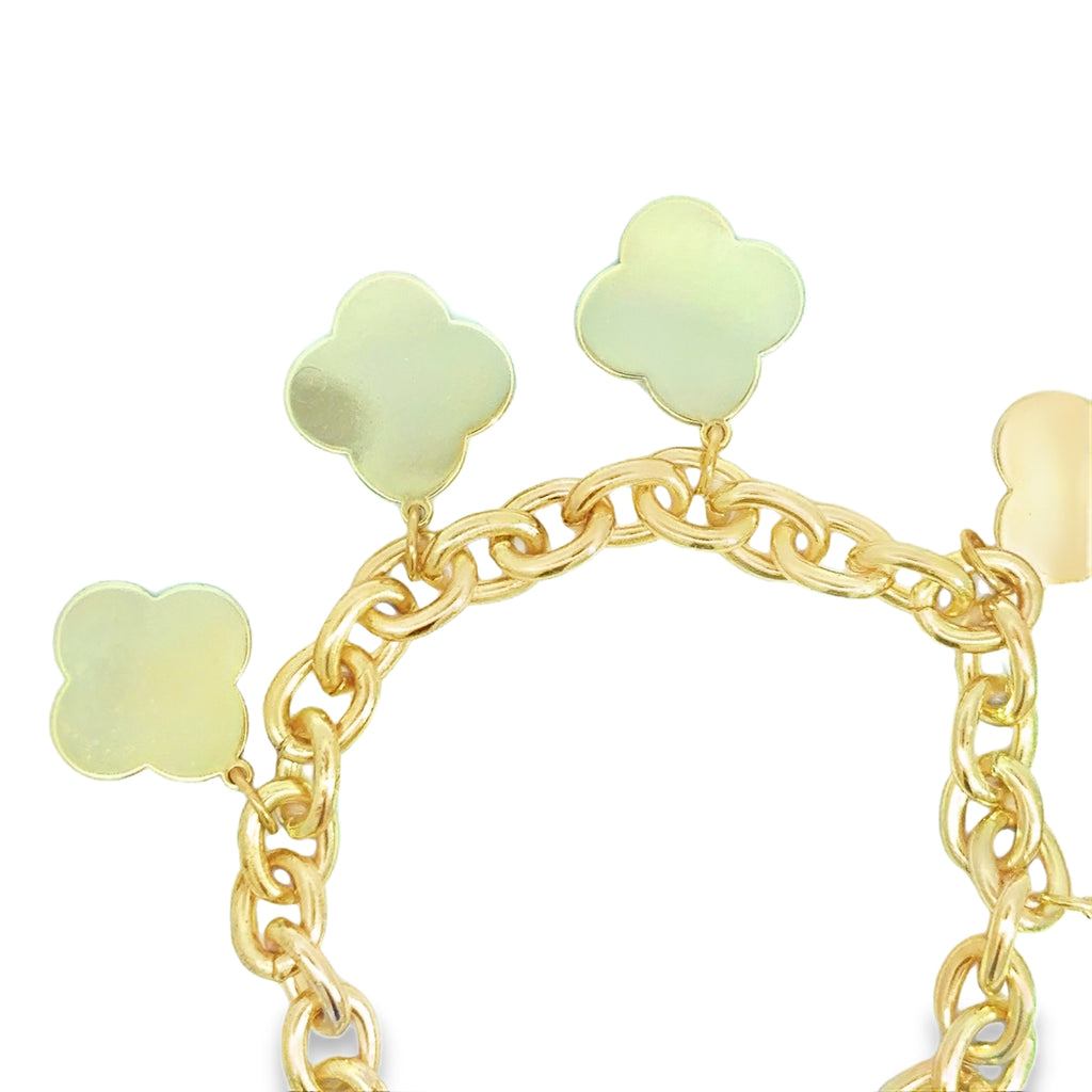 Yellow Gold Clover Charm Chain Bracelet