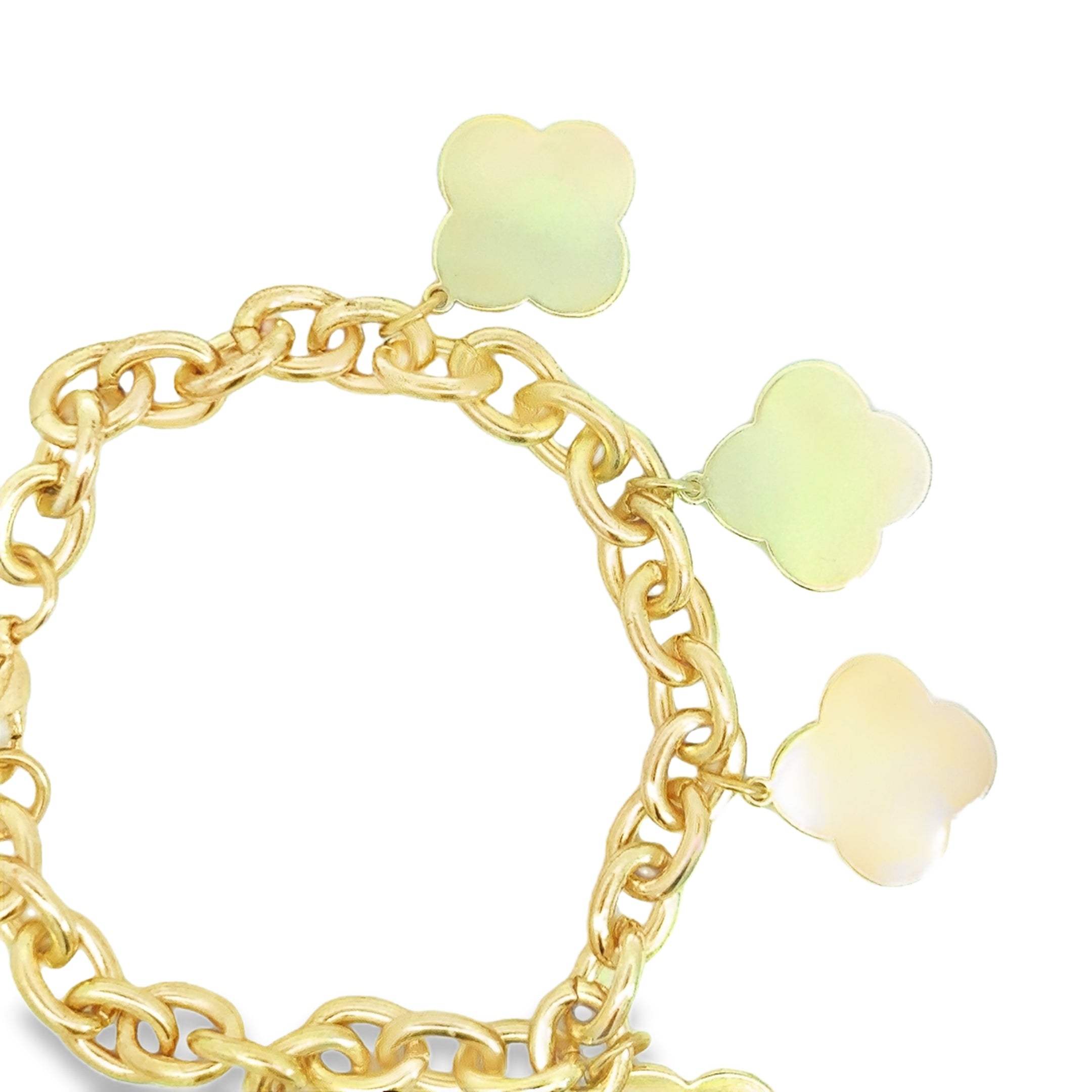 Yellow Gold Clover Charm Chain Bracelet