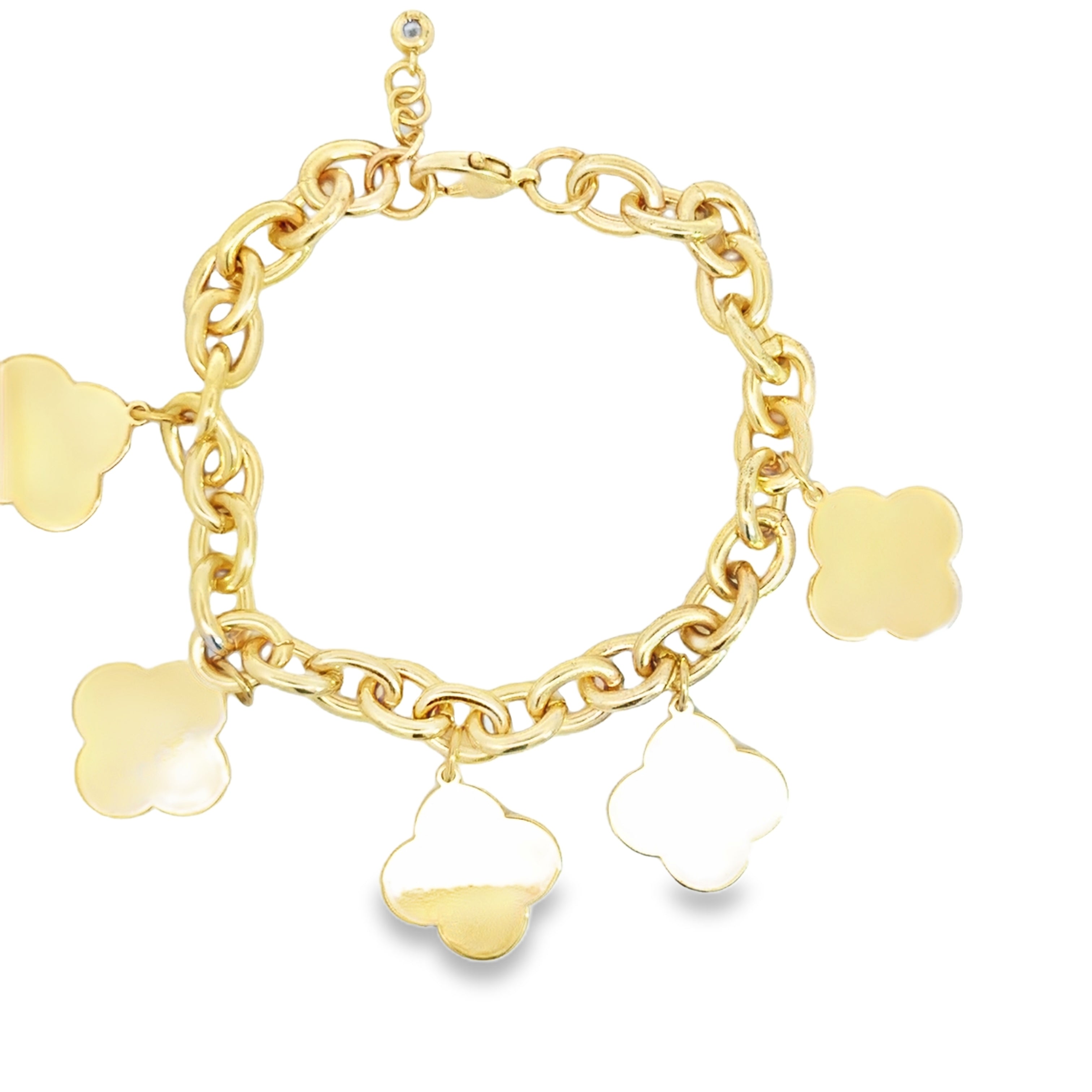 Yellow Gold Clover Charm Chain Bracelet