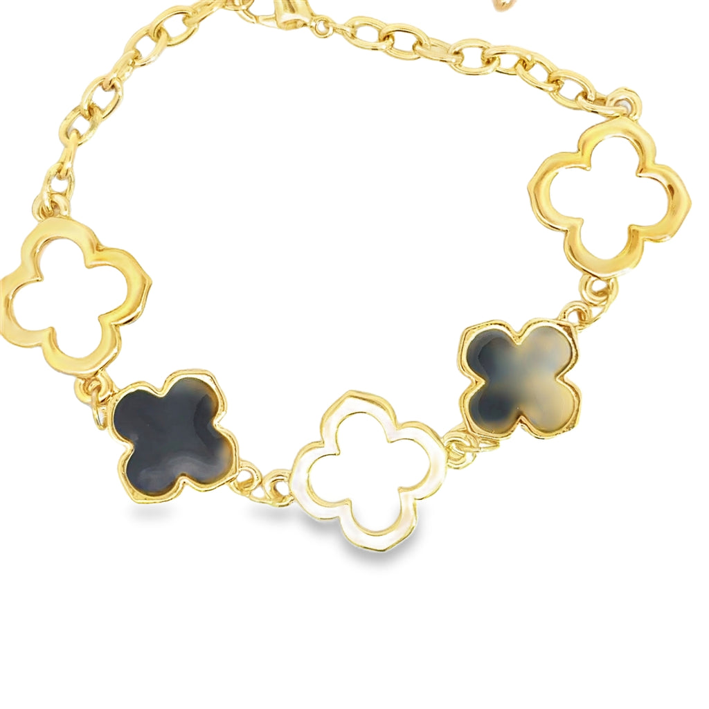 Yellow Gold Clover Station Chain Bracelet