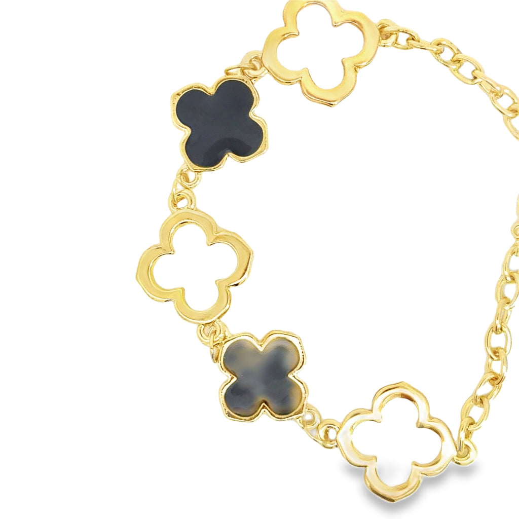 Yellow Gold Clover Station Chain Bracelet