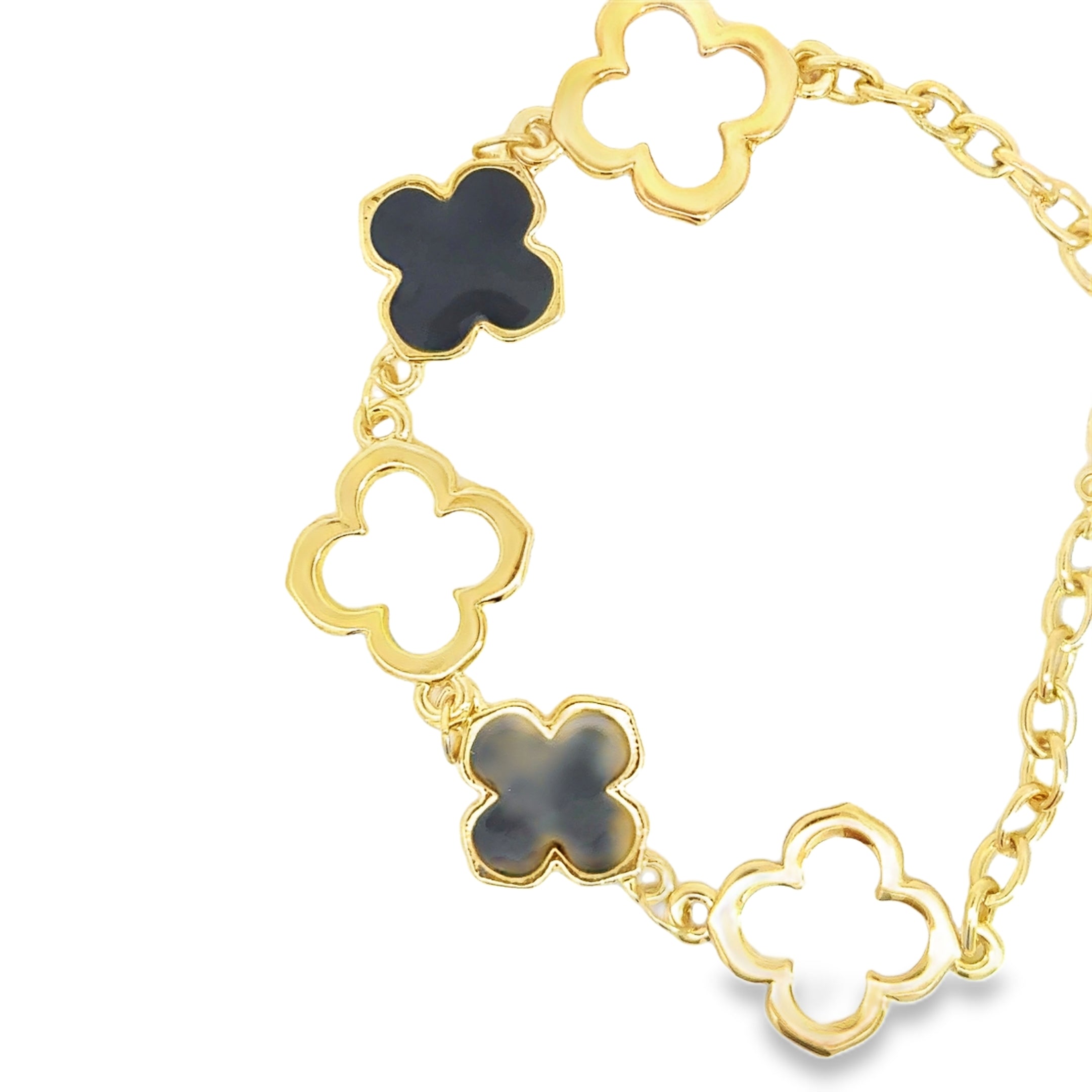 Yellow Gold Clover Station Chain Bracelet
