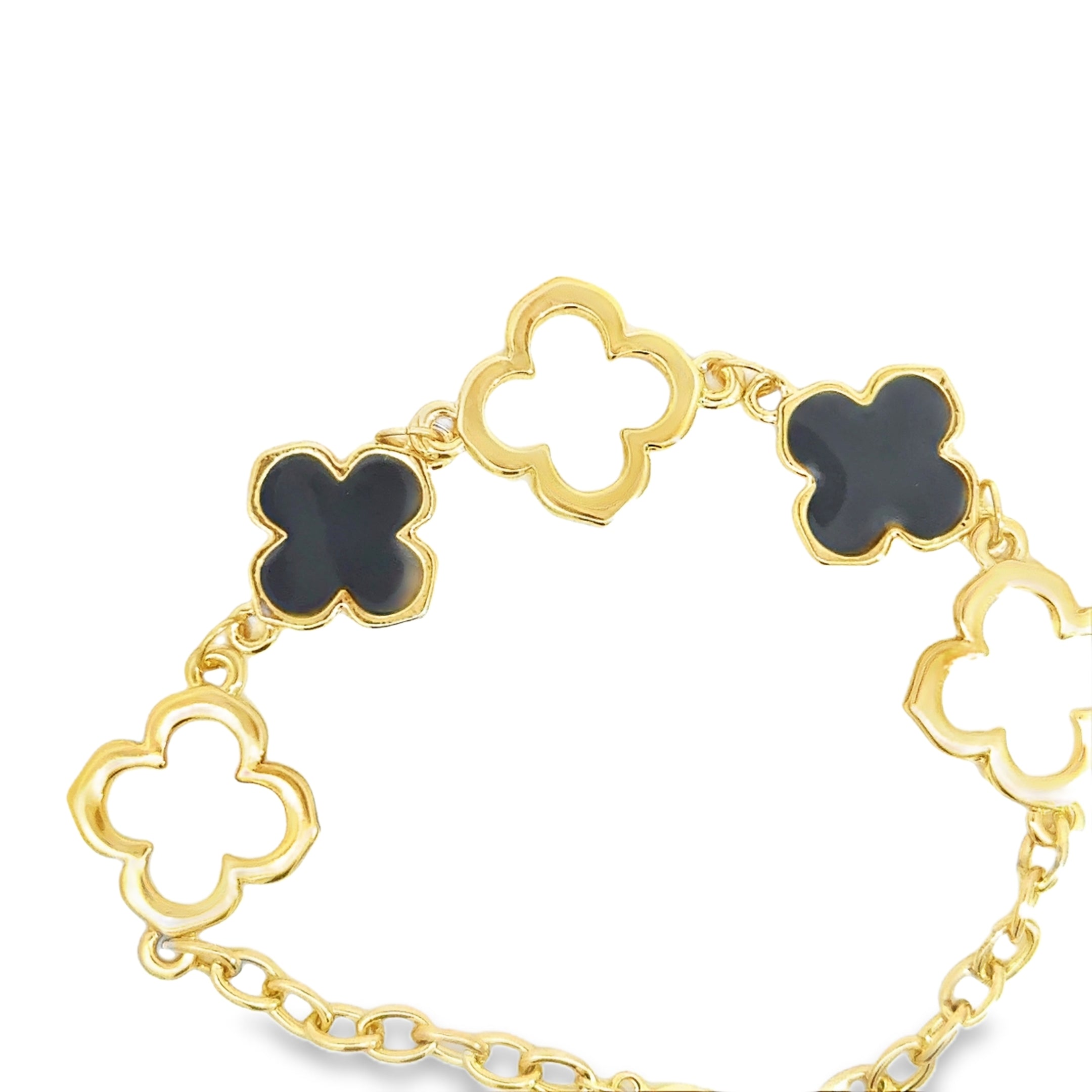 Yellow Gold Clover Station Chain Bracelet