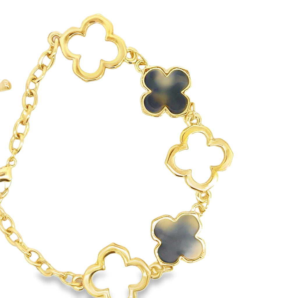 Yellow Gold Clover Station Chain Bracelet