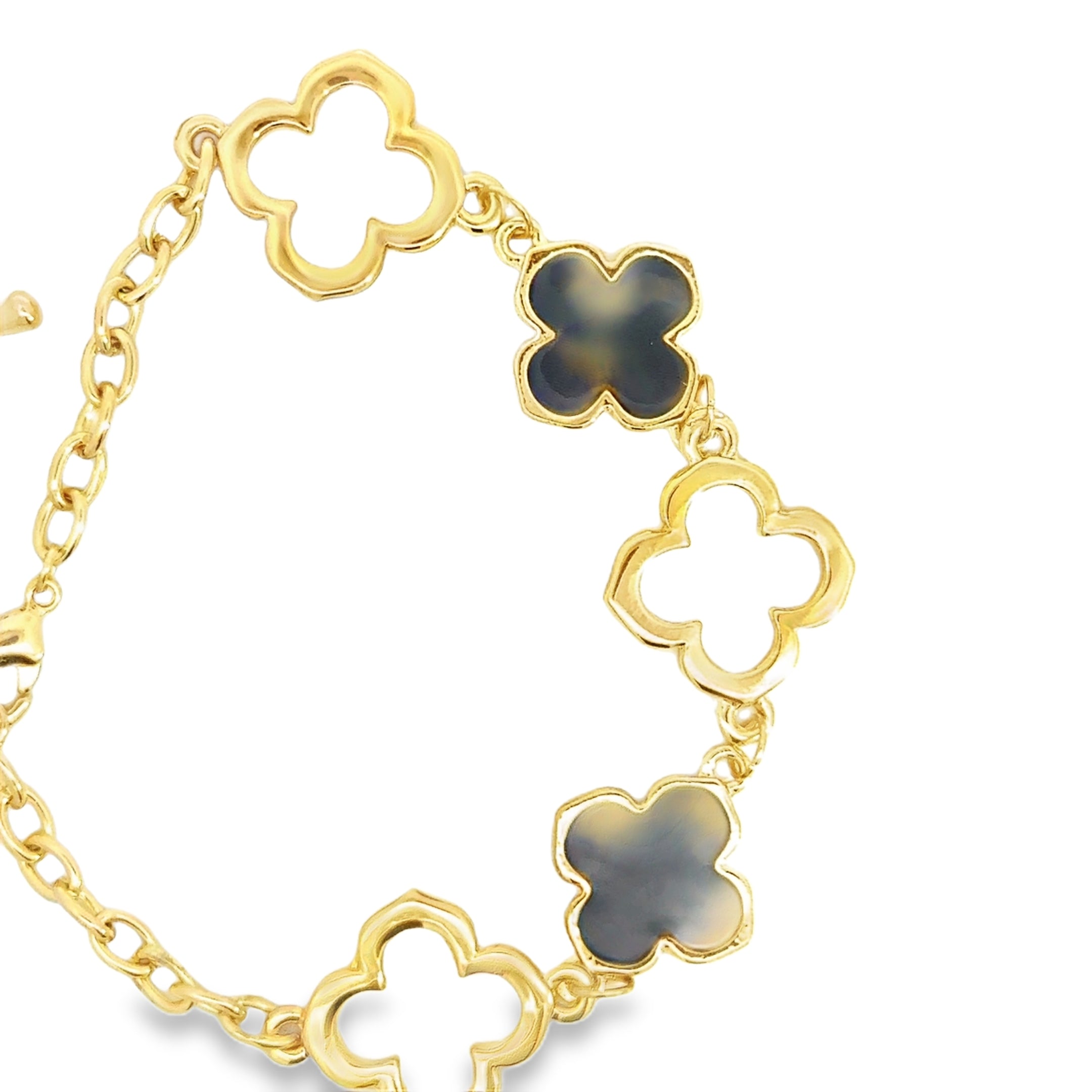 Yellow Gold Clover Station Chain Bracelet