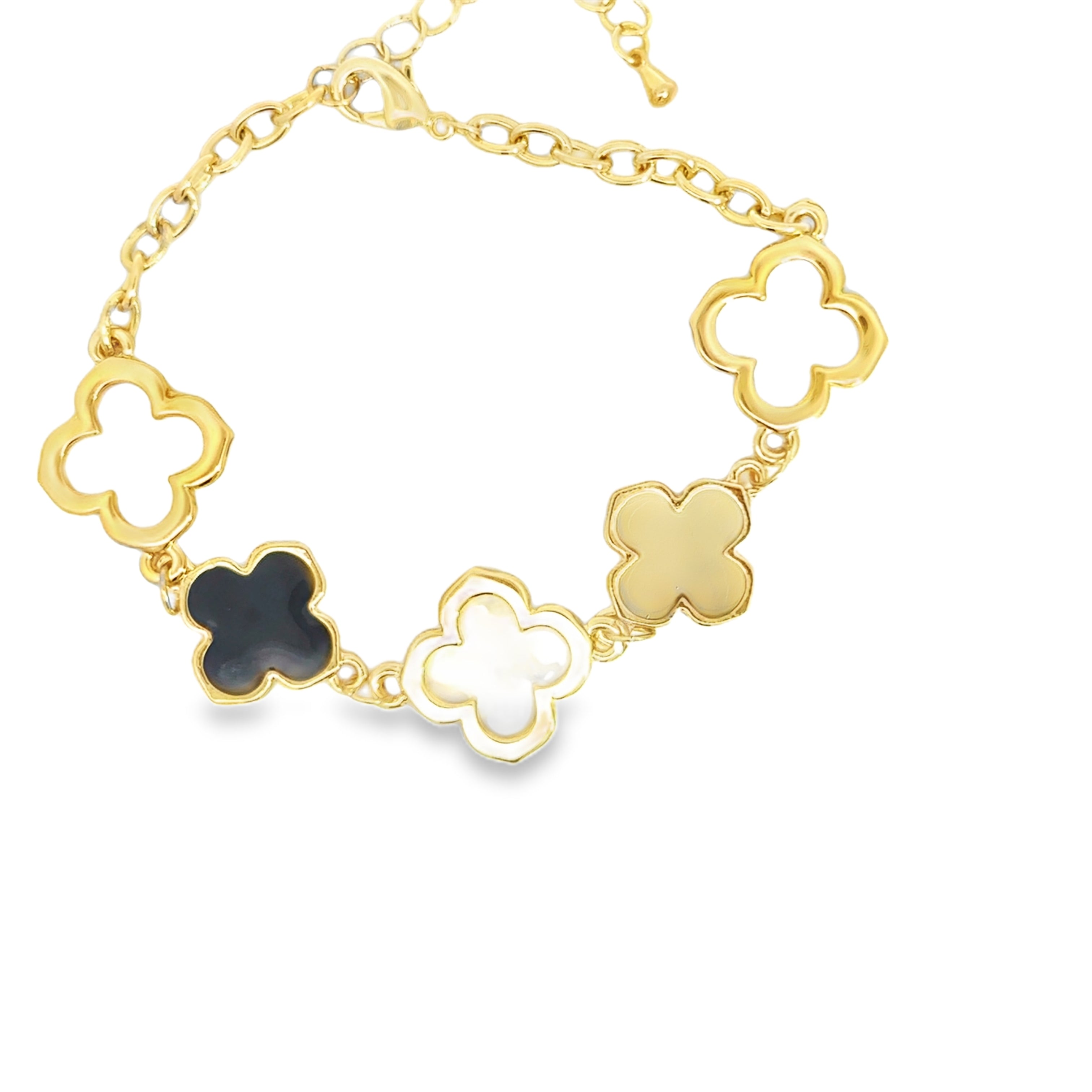 Yellow Gold Clover Station Chain Bracelet
