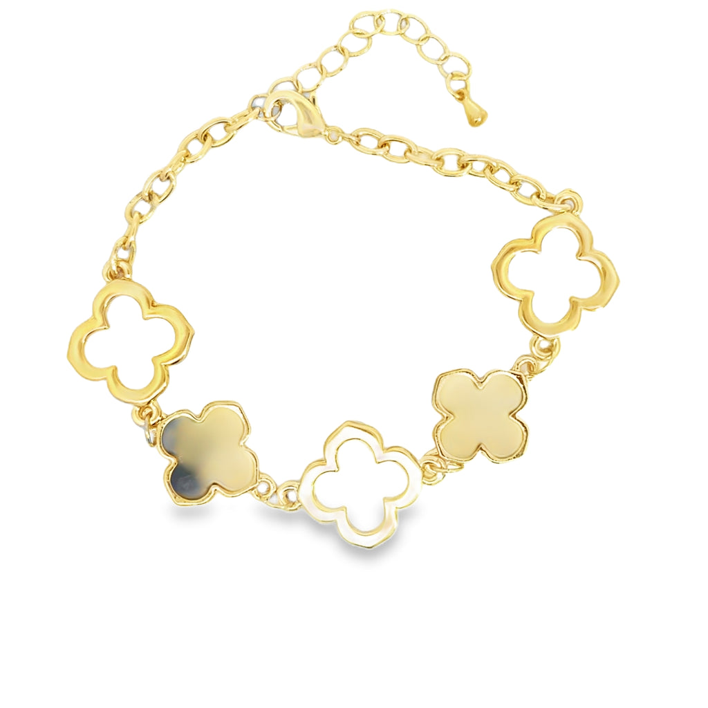 Yellow Gold Clover Station Chain Bracelet