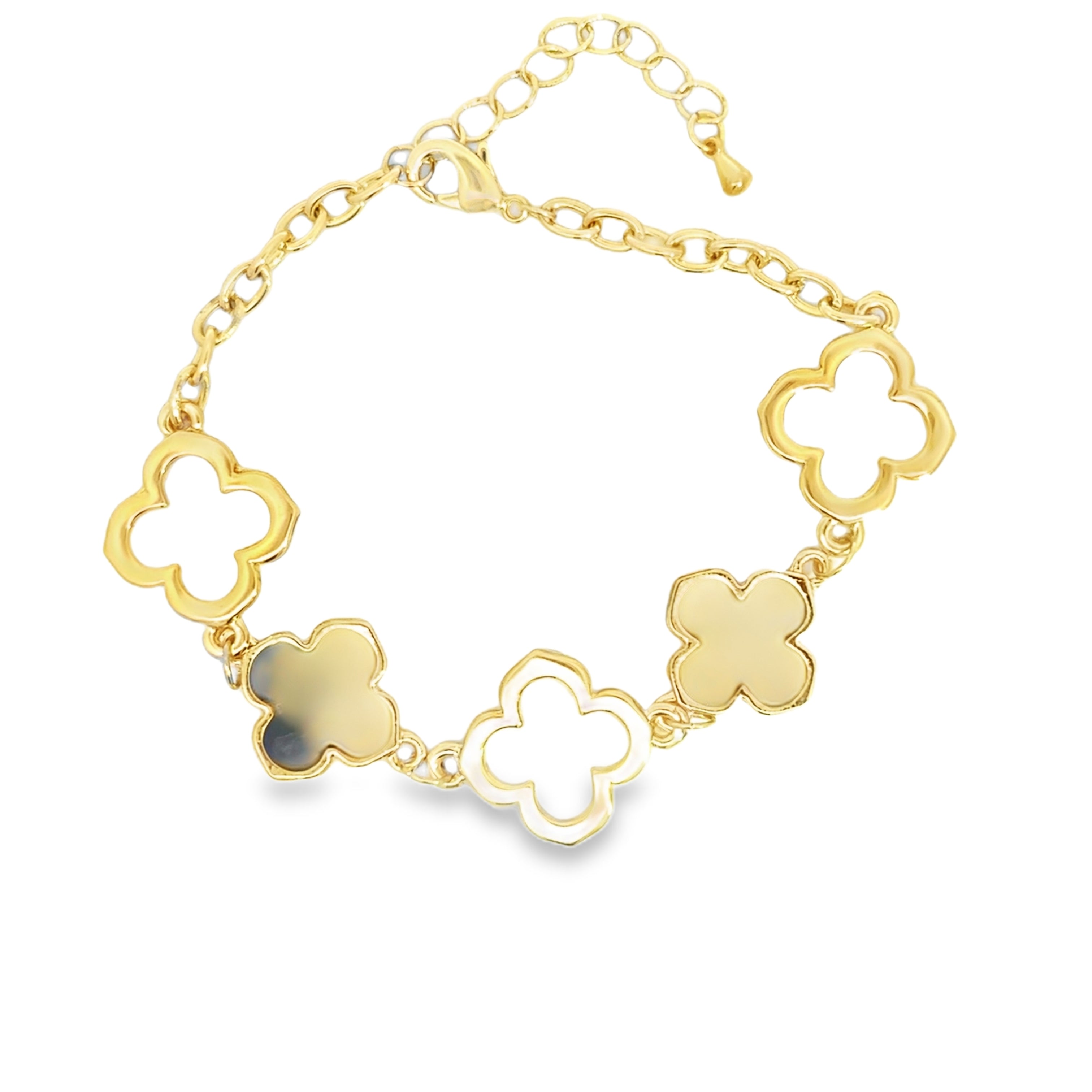 Yellow Gold Clover Station Chain Bracelet