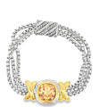 Silver Chain Bracelet with Orangy Red Cushion Cut Topaz and Yellow Gold Details