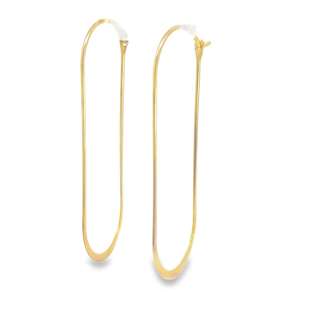Minimalist Yellow Gold Elongated Hoop Earrings