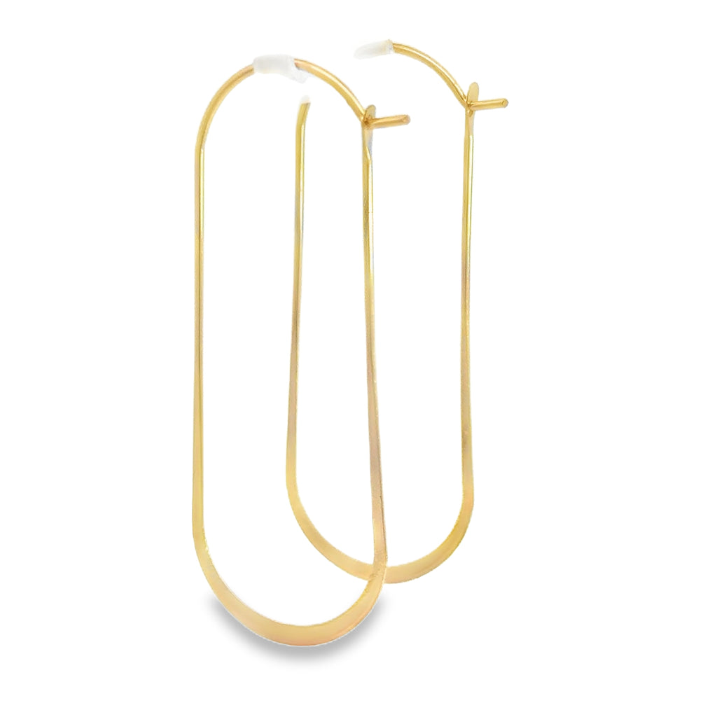 Minimalist Yellow Gold Elongated Hoop Earrings