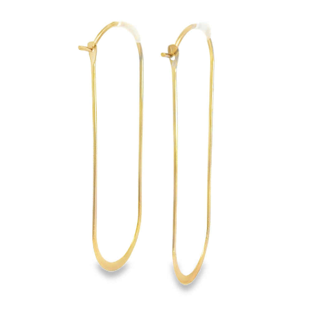 Minimalist Yellow Gold Elongated Hoop Earrings
