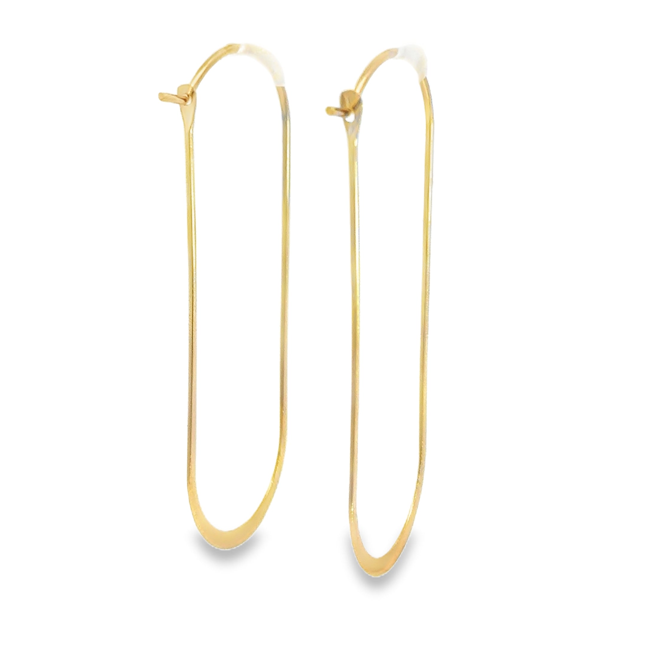 Minimalist Yellow Gold Elongated Hoop Earrings