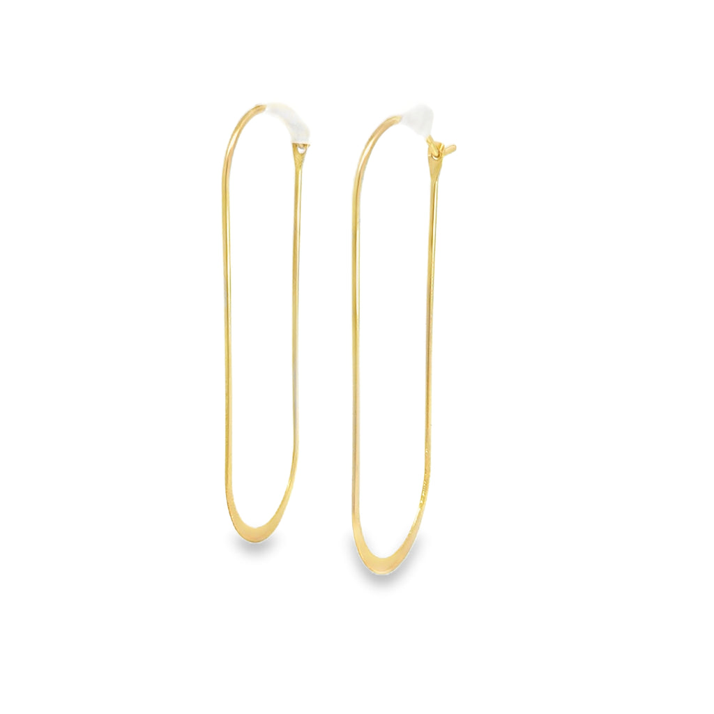 Minimalist Yellow Gold Elongated Hoop Earrings