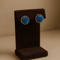 Yellow Gold Stud Earrings with Round Turquoise Cabochons