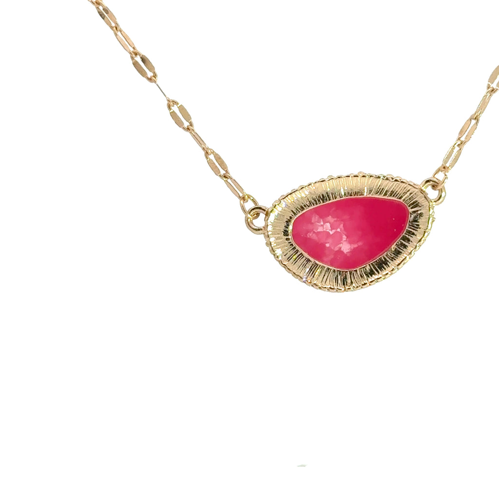 Gold Chain Necklace with Oval Rose Quartz Cabochon Pendant