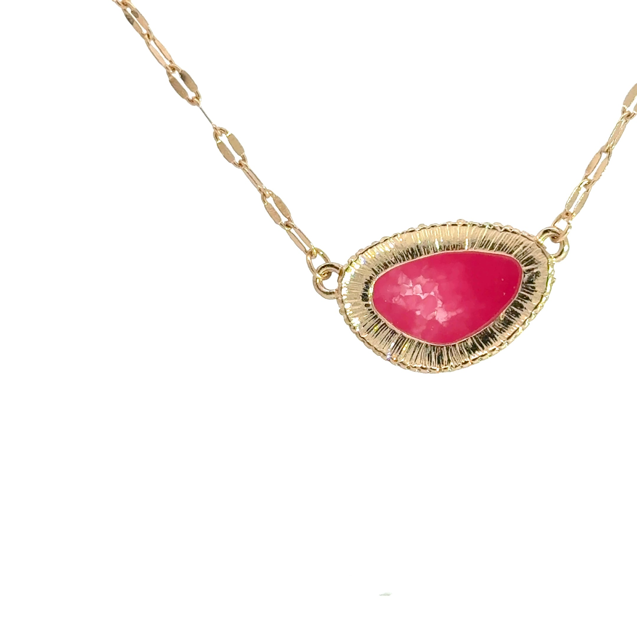 Gold Chain Necklace with Oval Rose Quartz Cabochon Pendant