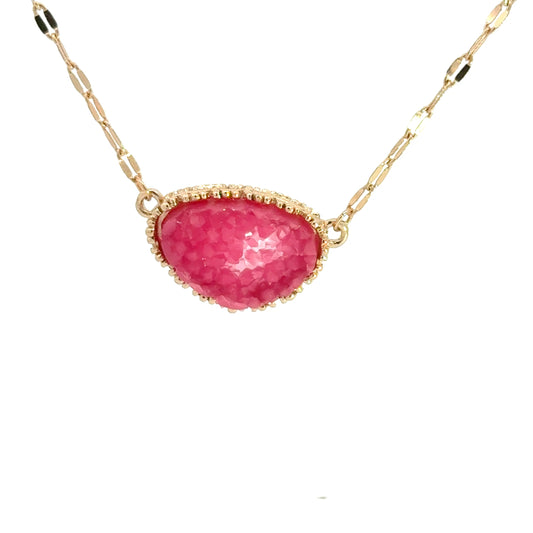 Gold Chain Necklace with Reddish Purple Rose Quartz Cabochon Pendant