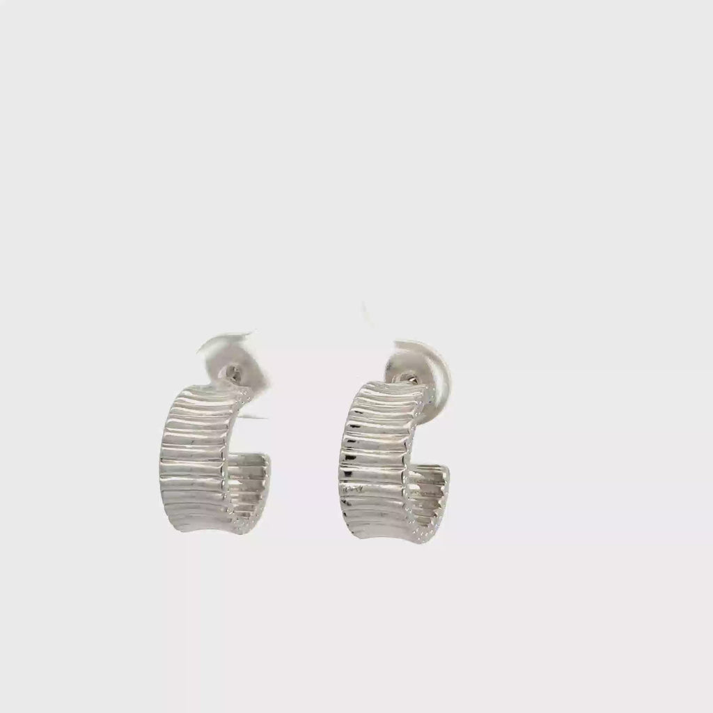 White Gold Plated Silver Textured Hoop Earrings