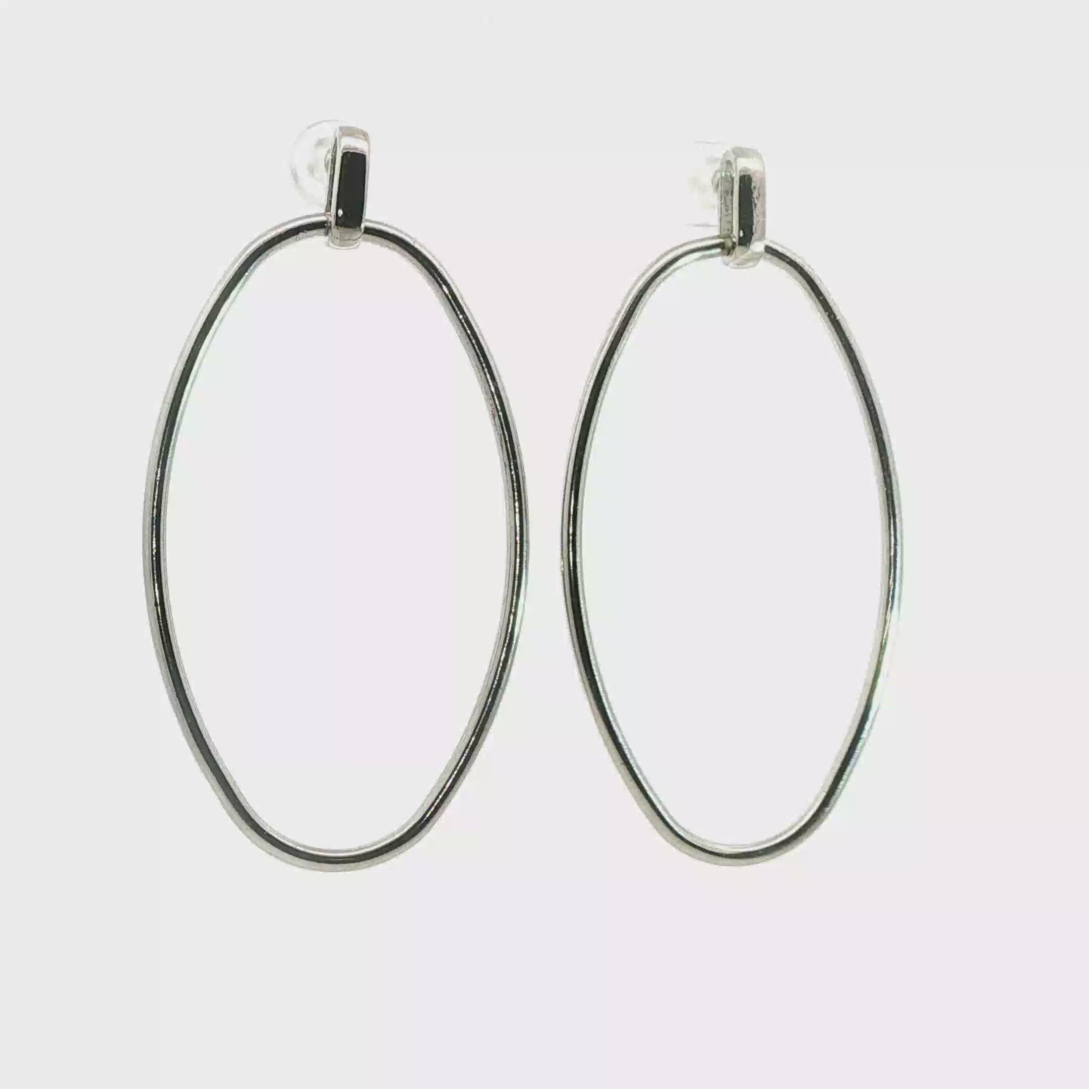Minimalist Oval Drop Earrings in White Gold