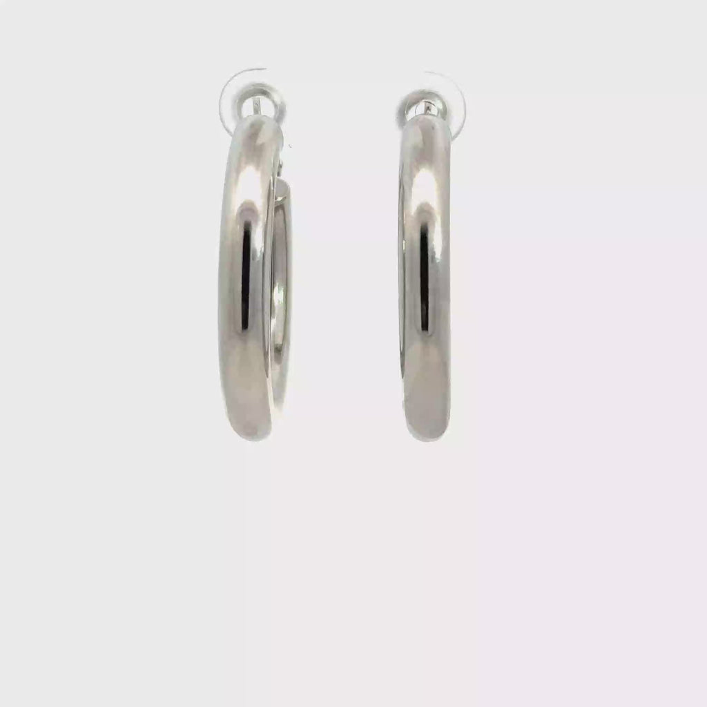 Classic Polished Silver Hoop Earrings with White Gold Finish