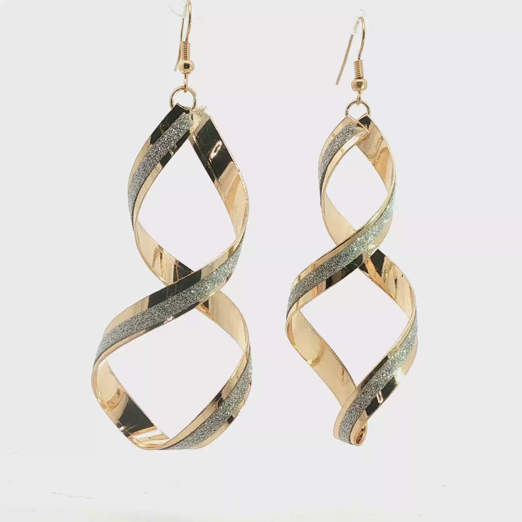 Yellow Gold Spiral Dangle Earrings with Textured Finish