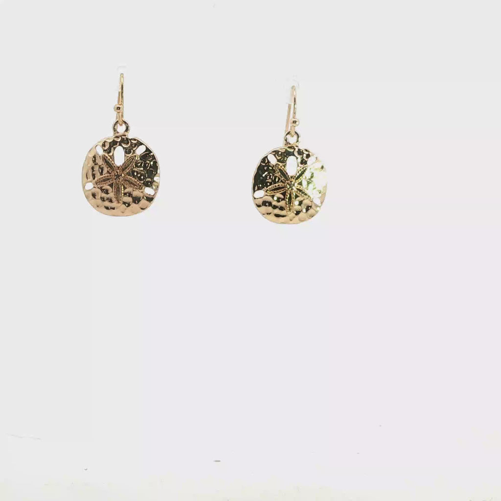 Hammered Starfish Disc Drop Earrings in Yellow Gold