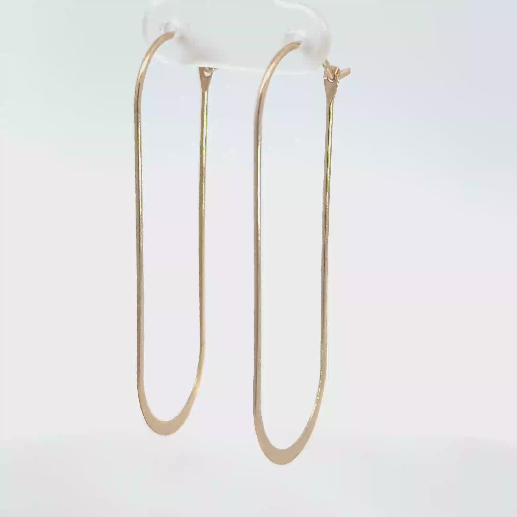 Minimalist Yellow Gold Elongated Hoop Earrings