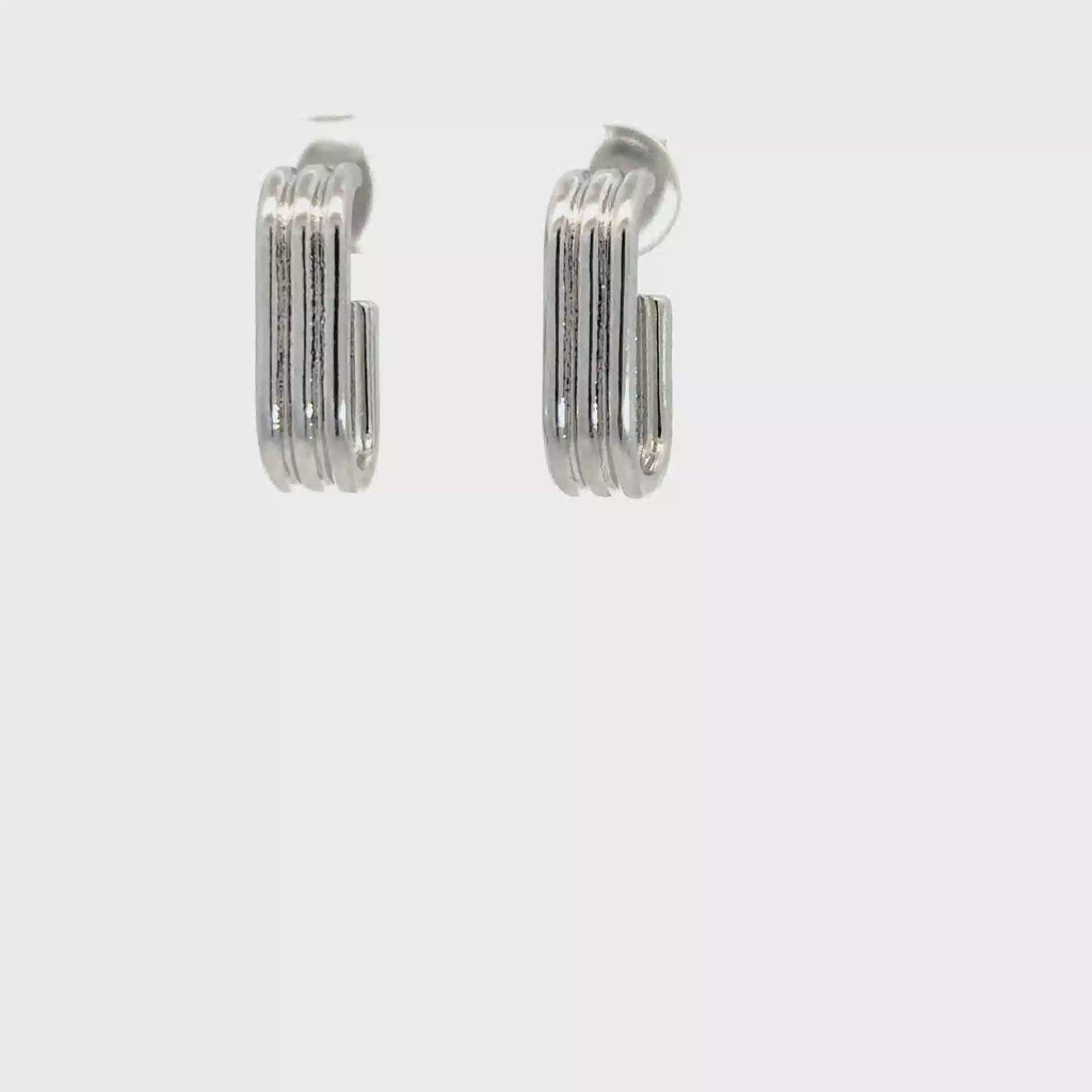 Minimalist Parallel Bar Silver Hoop Earrings in White Gold