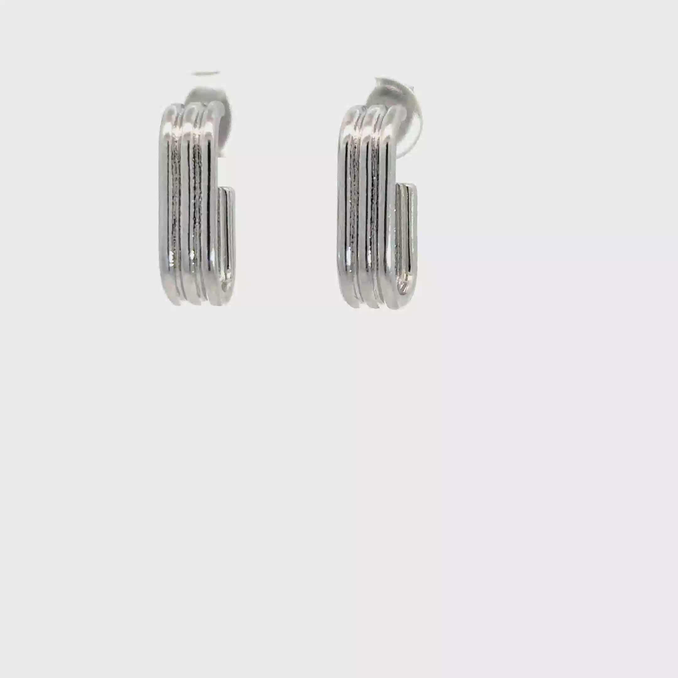 Minimalist Parallel Bar Silver Hoop Earrings in White Gold