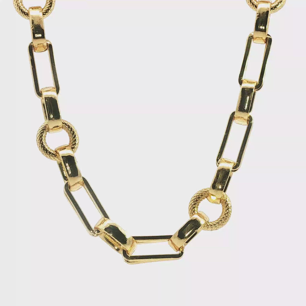 Textured and Smooth Alternating Link Yellow Gold Chain Necklace