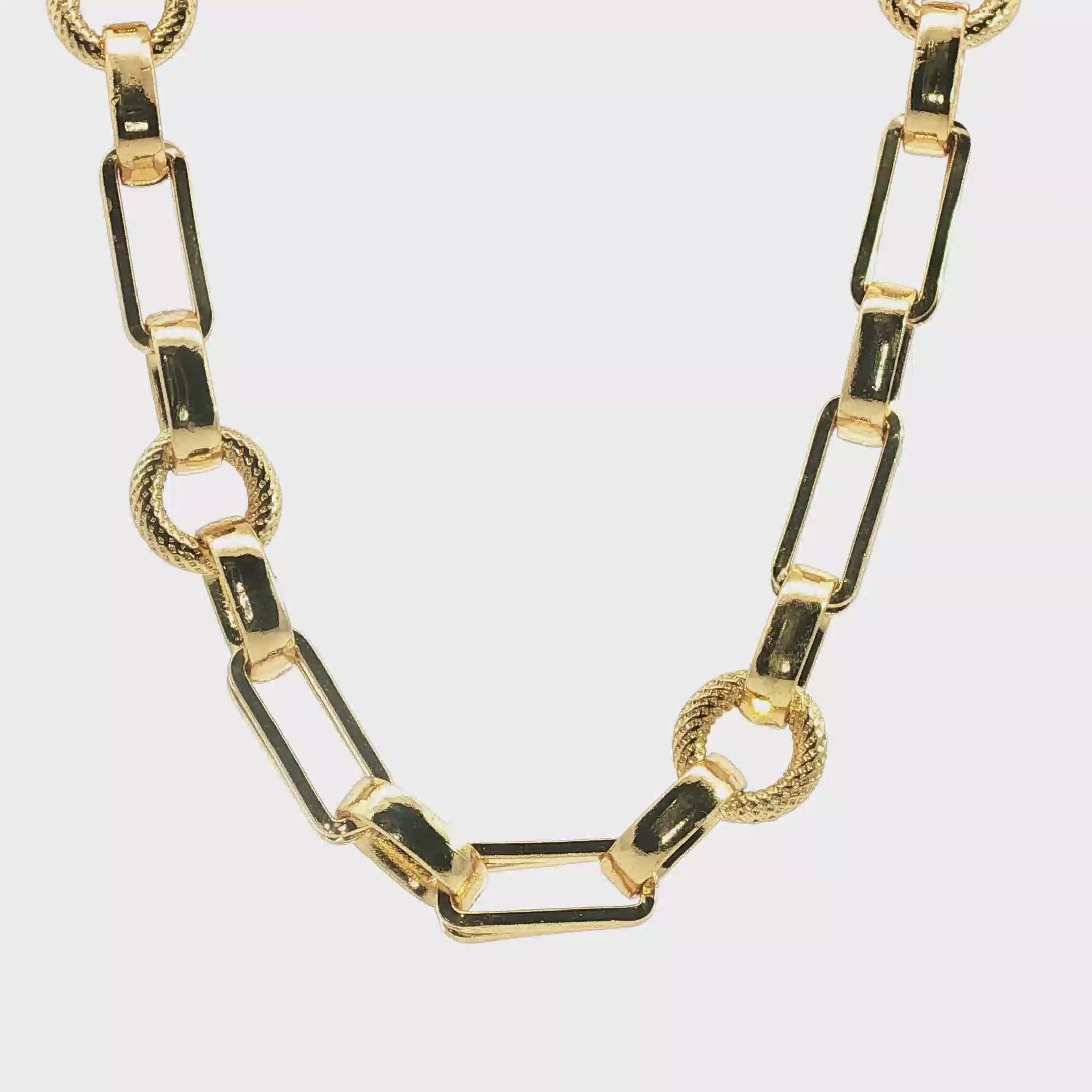 Textured and Smooth Alternating Link Yellow Gold Chain Necklace