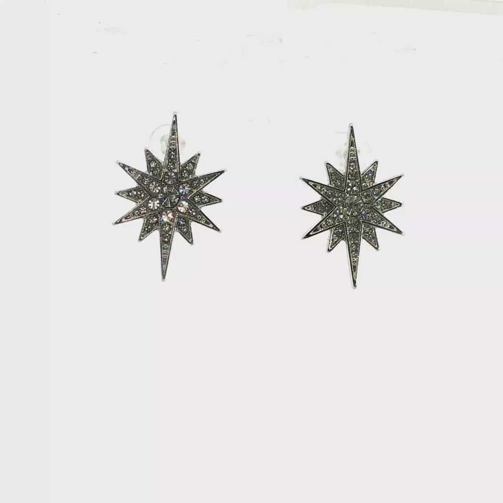 Crystal Starburst Stud Earrings in Silver