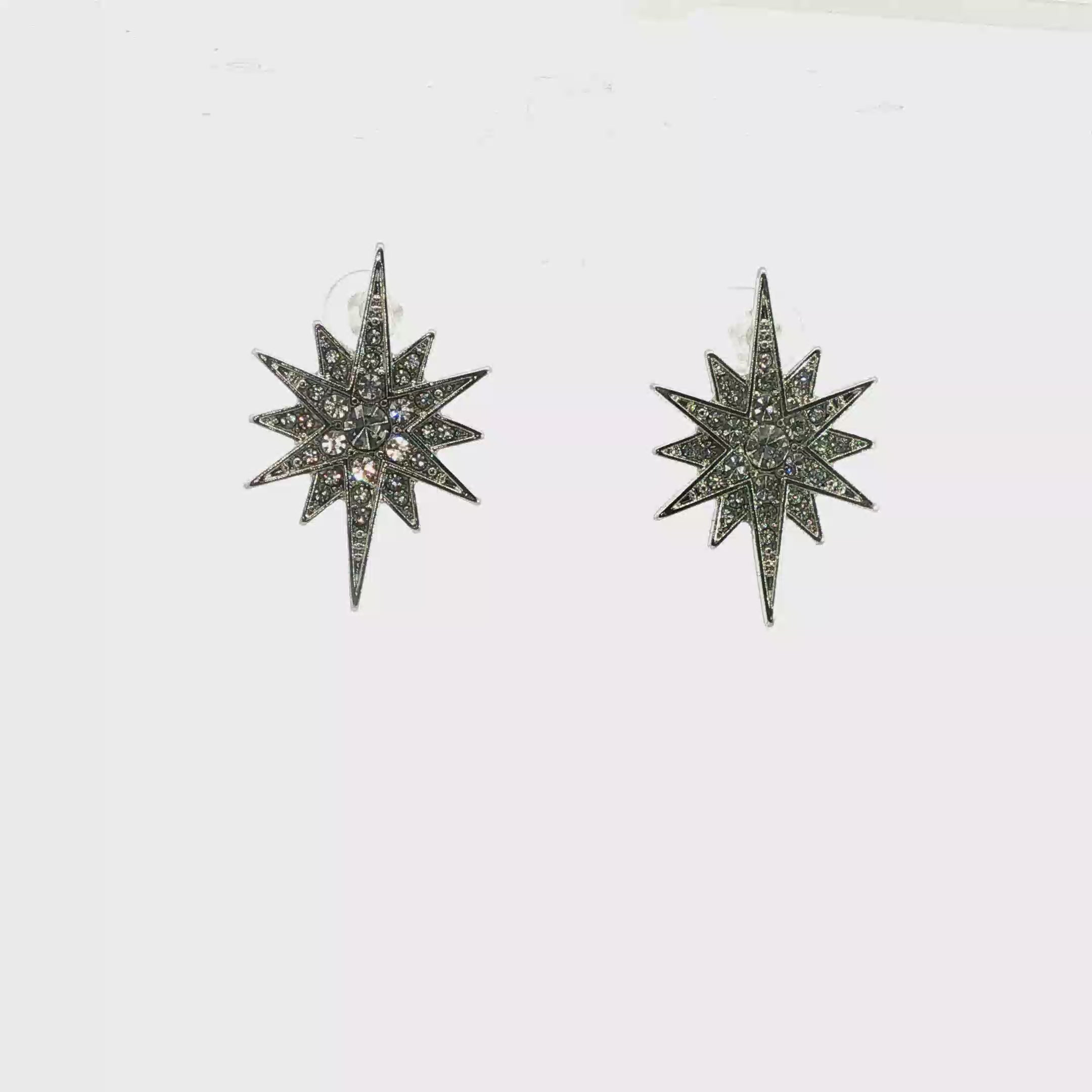 Crystal Starburst Stud Earrings in Silver
