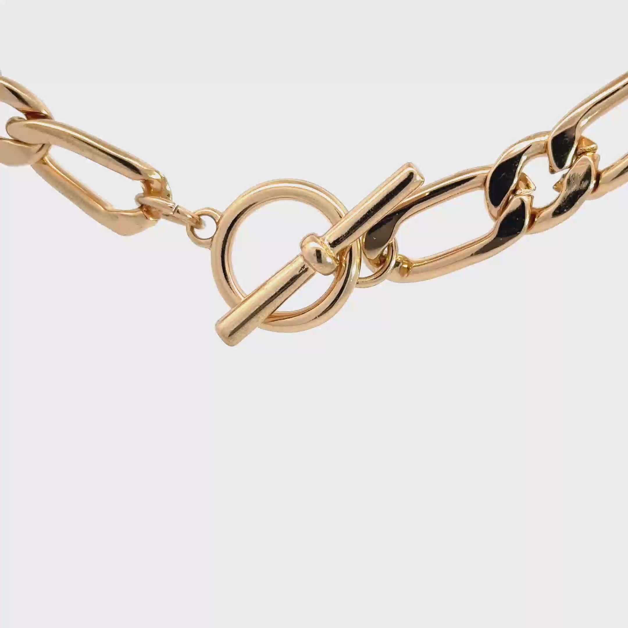 Statement Yellow Gold Chain Necklace with T-Bar Clasp