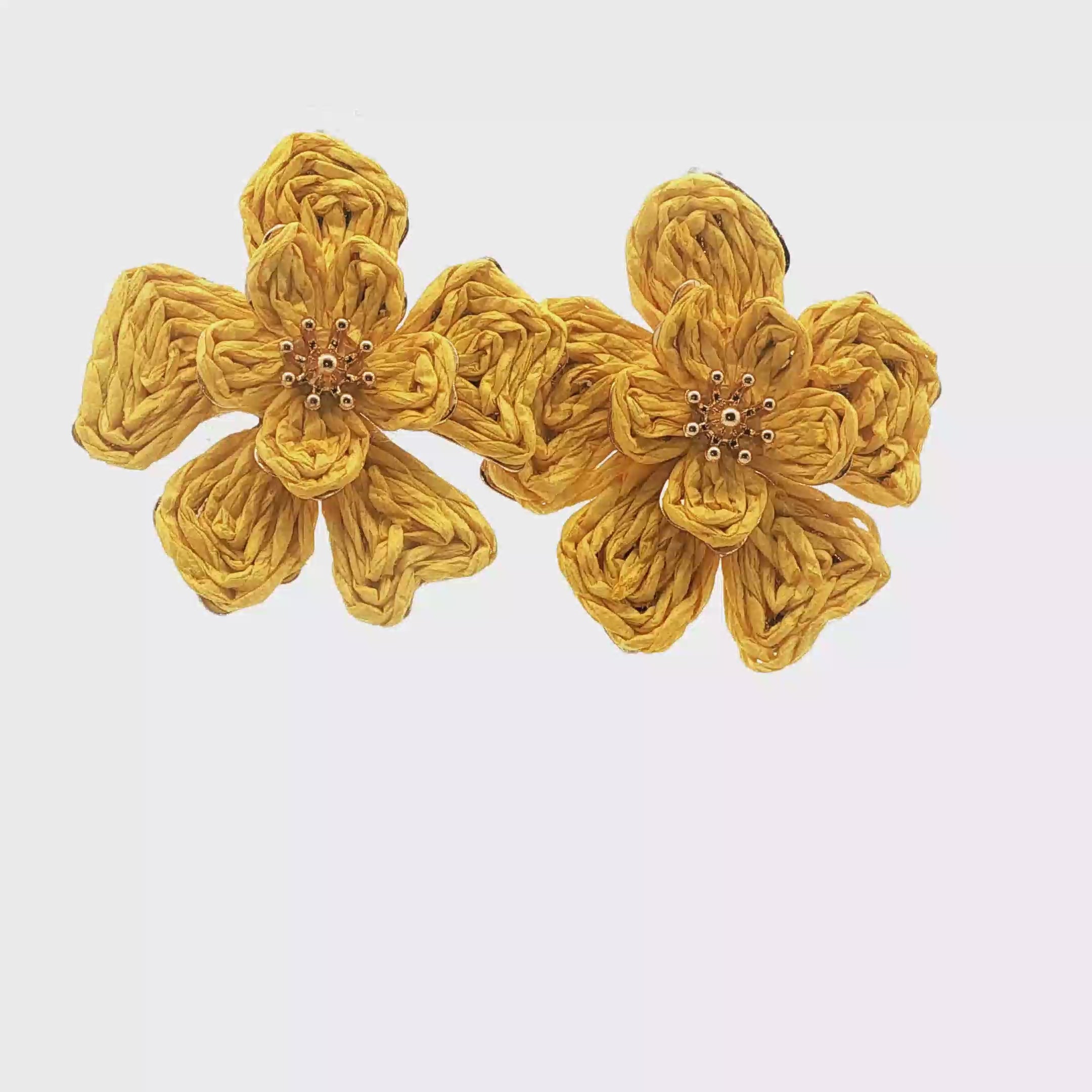 Yellow Woven Floral Statement Stud Earrings