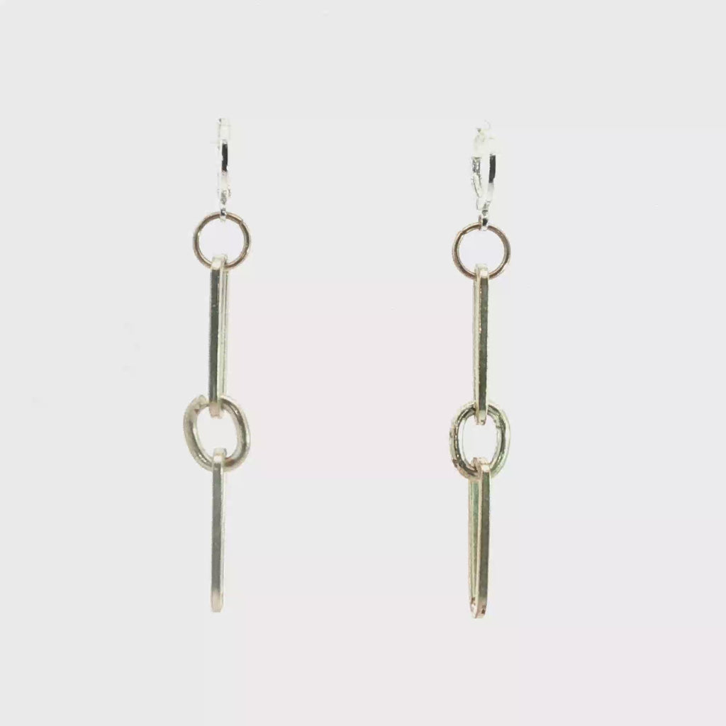 Silver Geometric Link Dangle Drop Earrings
