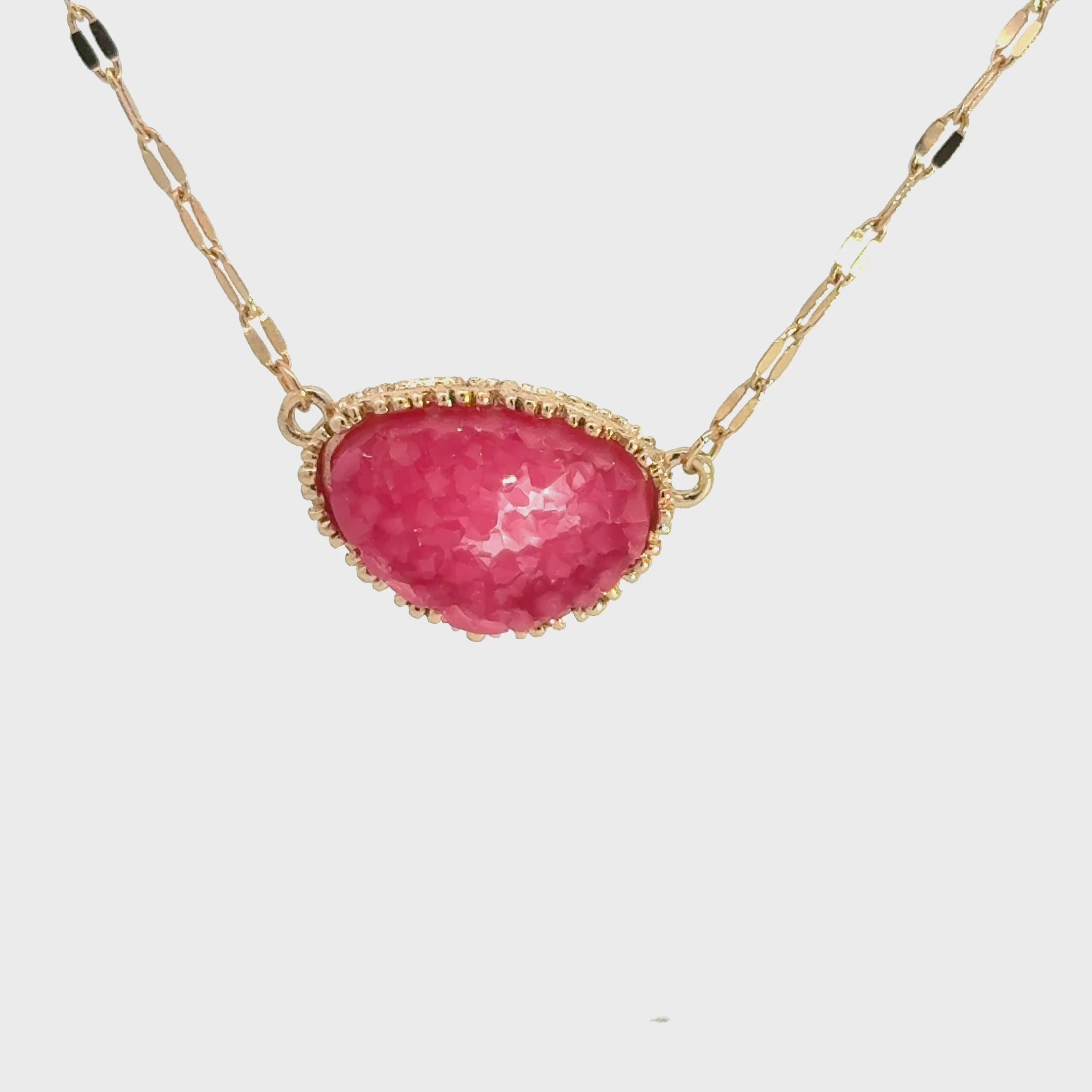 Gold Chain Necklace with Oval Rose Quartz Cabochon Pendant