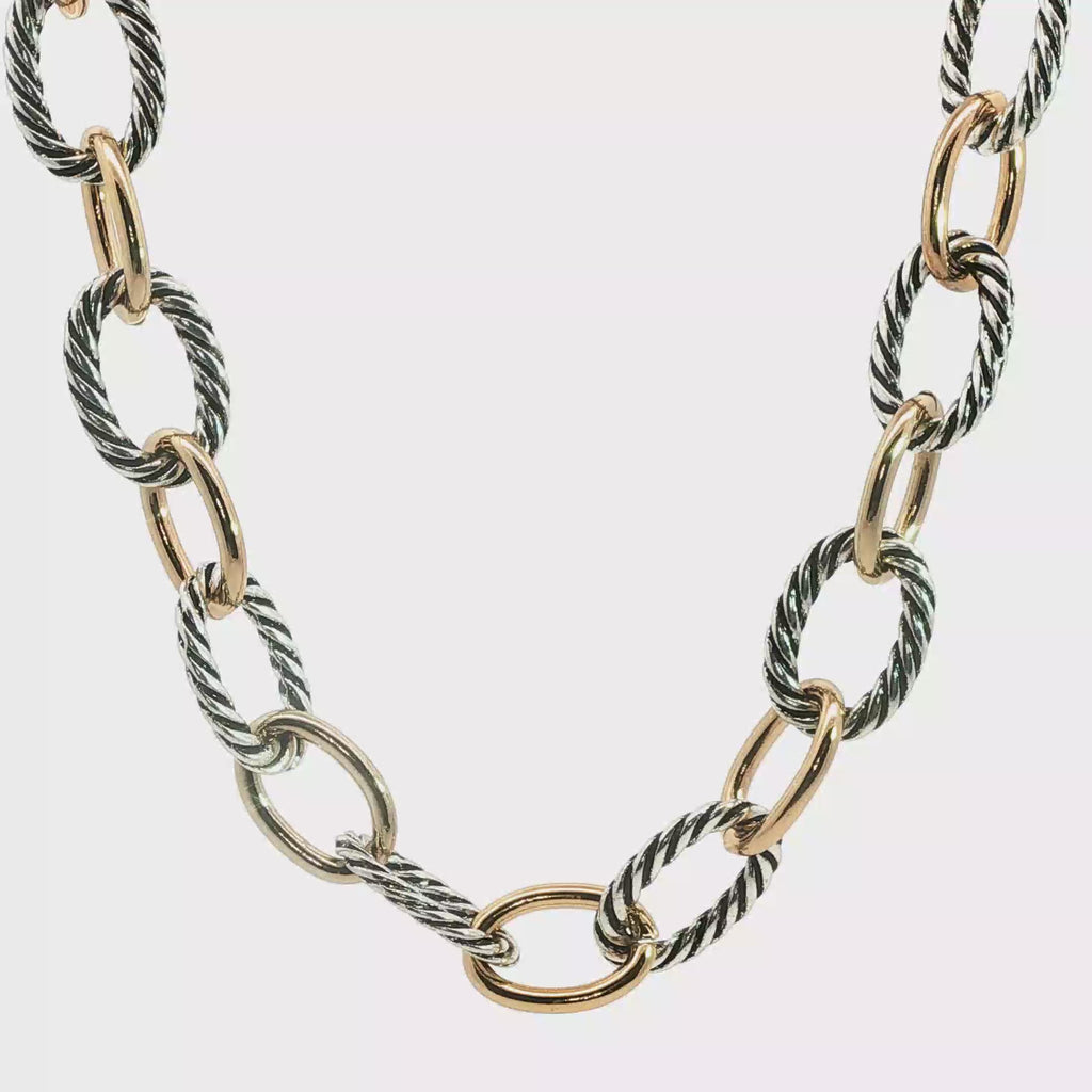 Two-Tone Cable Link Chain Necklace in Silver
