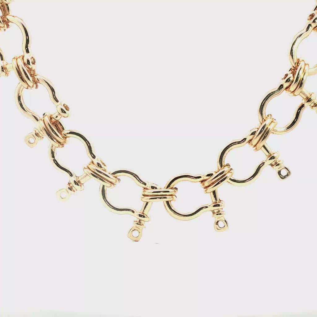 Yellow Gold Nautical Shackle Link Chain Necklace