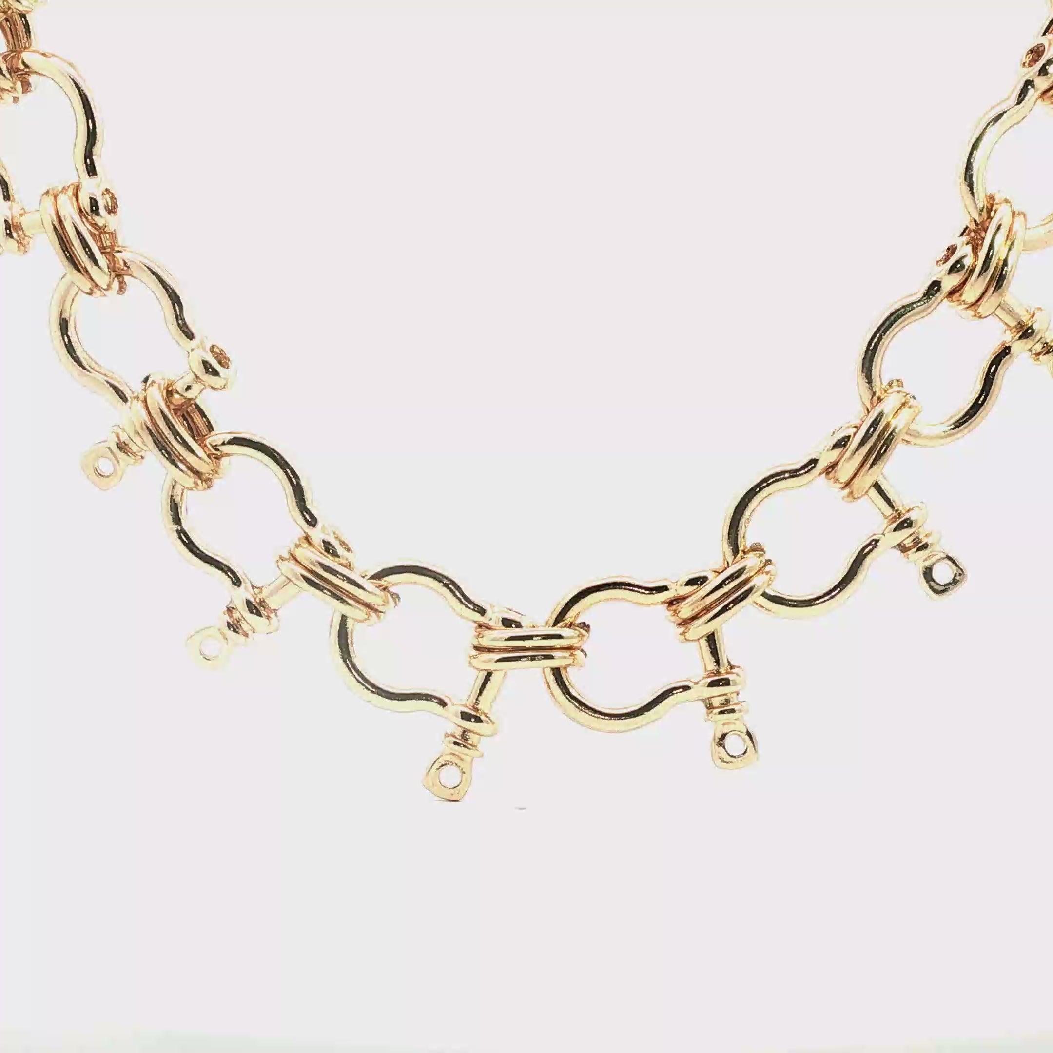 Yellow Gold Nautical Shackle Link Chain Necklace