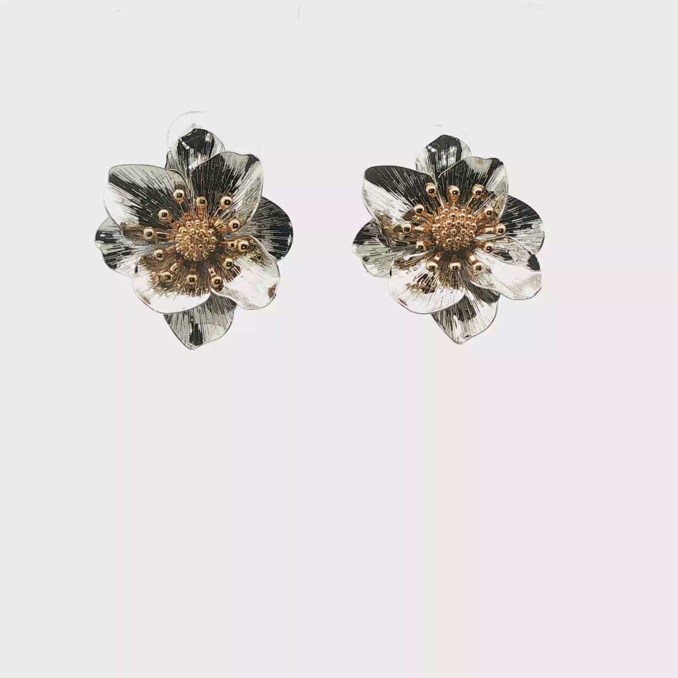 White Gold Textured Floral Stud Earrings