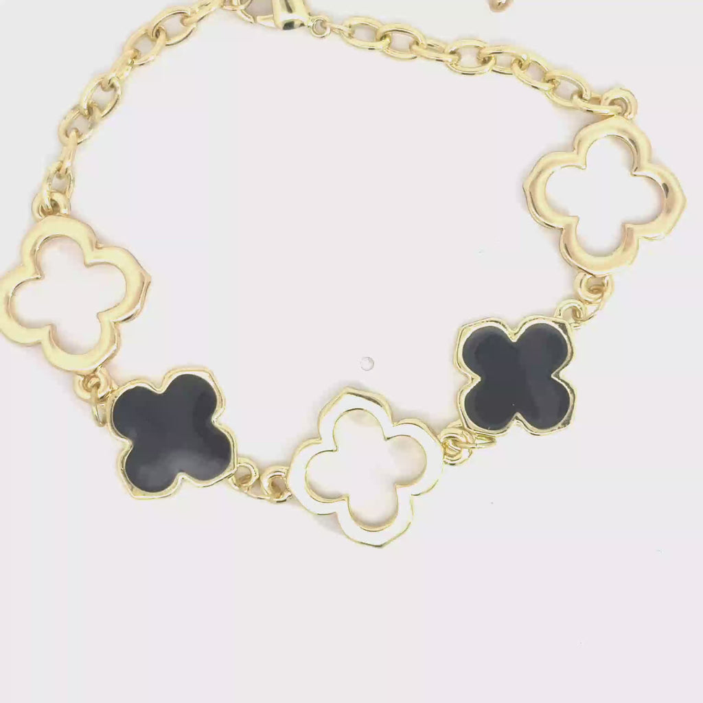 Yellow Gold Clover Station Chain Bracelet