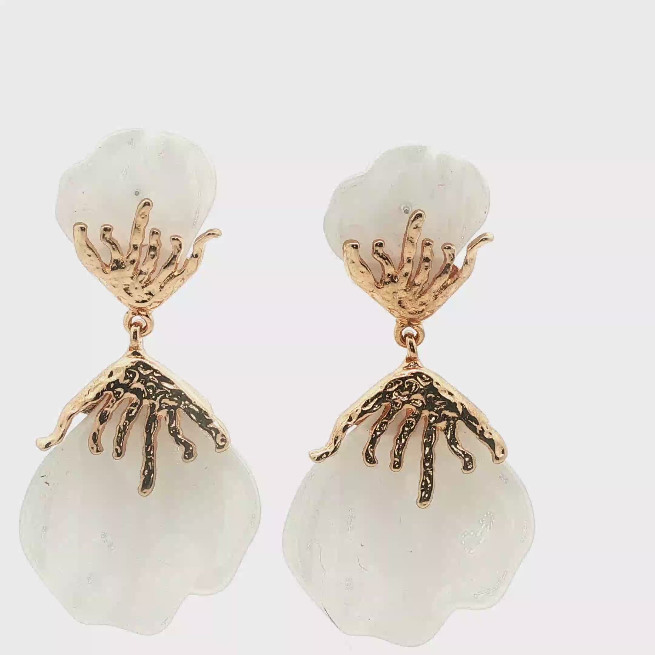 Yellow Gold Textured Drop Earrings with Pearl-Like Elements