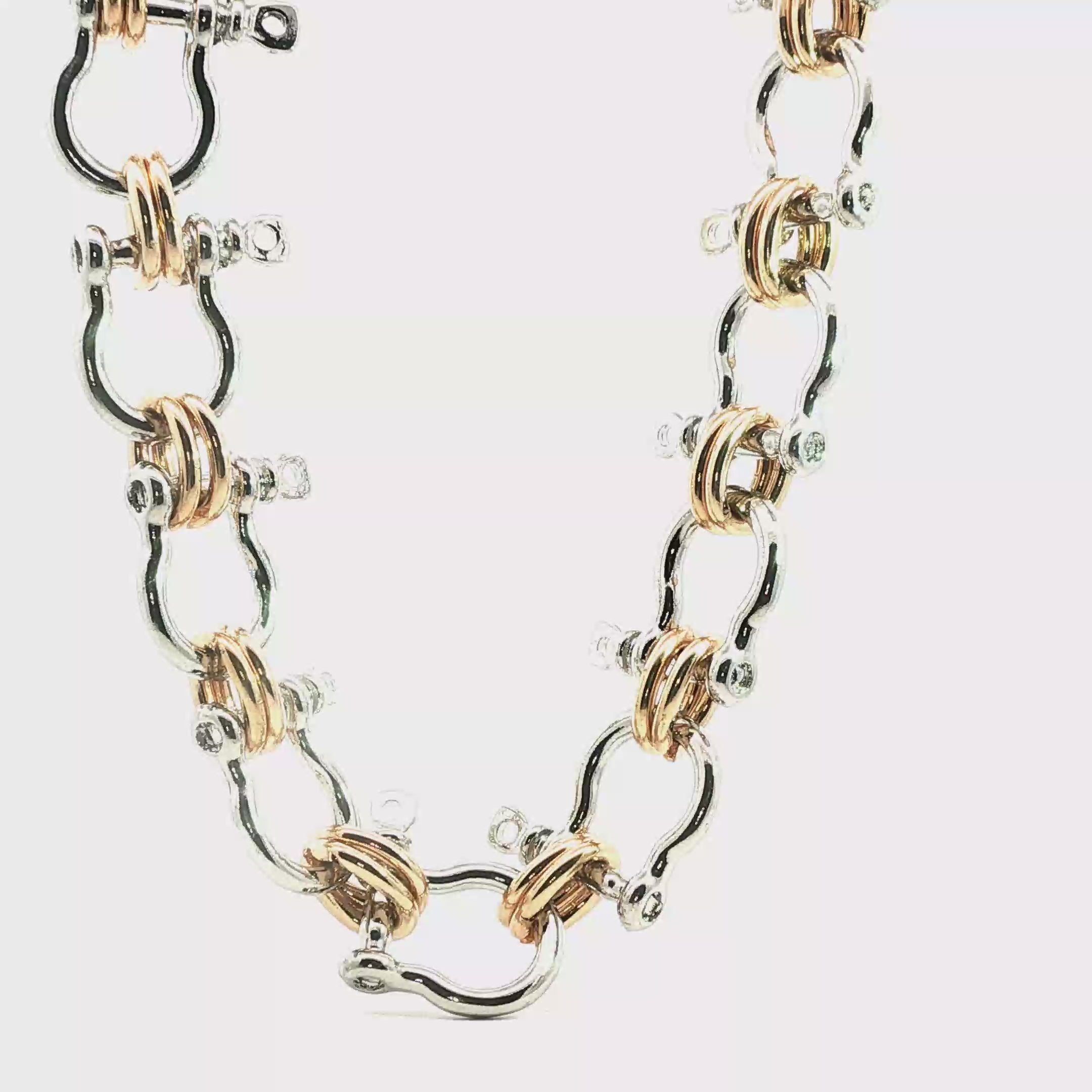 Two-Tone Shackle Link Chain Necklace in White Gold