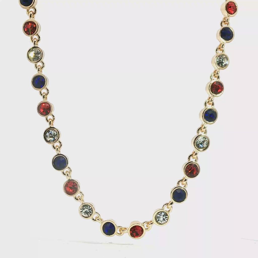 Multi-Color Crystal Bezel Chain Necklace in Yellow Gold