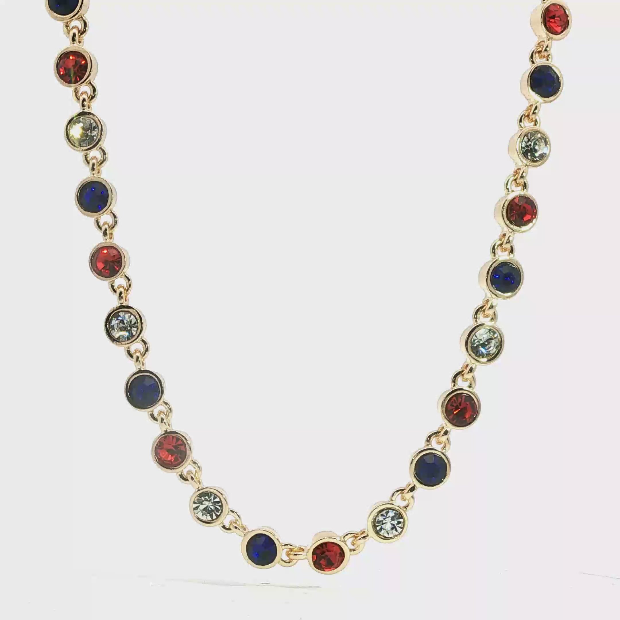 Multi-Color Crystal Bezel Chain Necklace in Yellow Gold