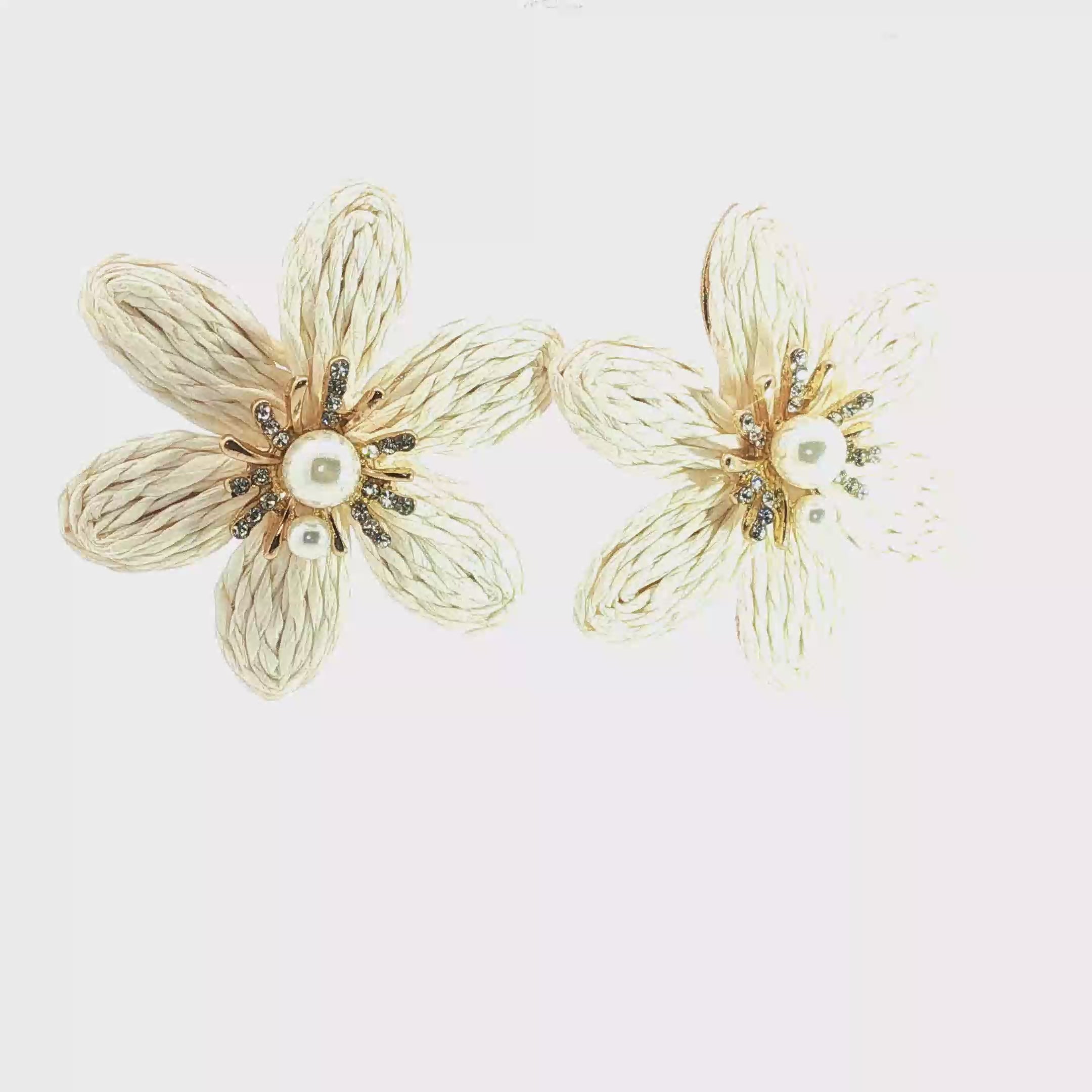 Woven Floral Stud Earrings with Pearl Centers